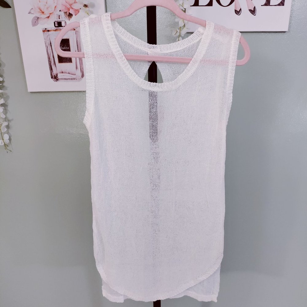 White Sheer Sleeveless Top Keyhole Back